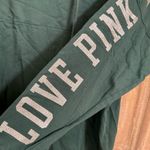 PINK - Victoria's Secret  Hooded Dark Green Silver Glitter‎ Logo Shirt Medium Photo 2