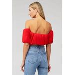 Line and Dot Women's Audrey Off Shoulder Blouse Balloon Sleeve Cropped Top Size S Photo 1