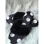 Victoria's Secret Black and White Polka Dot Furry Slippers Photo 2
