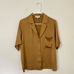Open Edit  Women’s Gold Relaxed Satin Camp Shirt Size Small Photo 1