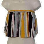 Blue Blush  Striped Strapless Crop Top Pullover Yellow Blue White Medium Stretchy Photo 1