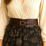 Vintage Leather & Brass Equestrian Waist Cincher Belt Cognac Brown Size Large Photo 0