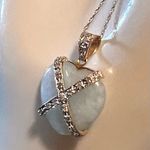 14K Gold Jade & Diamond Heart Pendant Necklace Photo 8