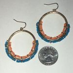 Elegant Gold Tone Blue Orange Beaded Boho Hoop Earrings Photo 2