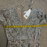 Mac Duggal  93676 Beaded Lace V-Neck Midi Dress Taupe Silver 6 Photo 7