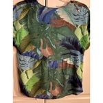 Via Appia Tropical Leaf Print V Neck Short Sleeve Blouse Women's Top Green Photo 3