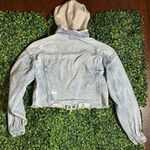 y2k American Eagle Denim Jacket with Gray Hood Size XS Blue Photo 4