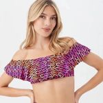 Trina Turk ππ Echo Off The Shoulder Ruffle Bandeau Swim Top Chain Print 6 NWOT Photo 0