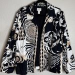 Chico's  3 US XL Womens Open Front Jacket Blazer Mixed Media Preppy Career Travel Photo 0