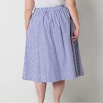 st. john's bay  Sz 1x Plus High Rise Stretch Fabric Midi A-Line Skirt Blue White Photo 2