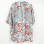 Wrap London Resortwear Summer Open Front Watercolor Floral Kimono Cardigan 8/10 Blue Photo 5