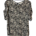 Loft New Womens Black Beige Zebra Print Cinched Puff Sleeve Size Large Photo 0