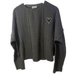 The GREii Top Womens Medium Gray Waffle Knit Heart Embroidered Thermal Lounge Photo 0
