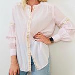 Free People Pink Shimmers And Stripe Slouchy Button Up Shirt Women's Size M -GUC Photo 0
