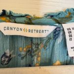 Canyon Retreat Turquoise Floral Midi Dress Boho Split Neck Flutter Sleeve XXS Blue Photo 4