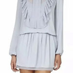 BCBGMAXAZRIA  Kristey Pleated Ruffle Bib Dress in Light Dusty Blue, Size Large‎ Photo 0