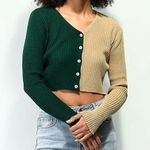 Daisy Street 90’s Green And Beige Crop Cardigan Sweater Size Small NWT Photo 0