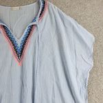 Altar'd State Cover Up Women M Blue Pinstripe Tassels Embroidery V-Neck Boho Photo 6