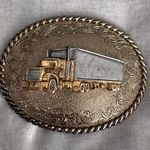 1979 Raintree Trucking Gold and Silver Tone Belt Buckle Vintage Photo 0