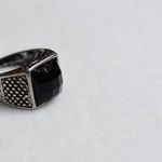 Source Unknown Classic Chic Beveled Black Glass Silver Tone Punk Goth Renaissance Size 9 Ring Photo 1