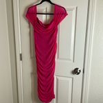 Women's Off The Shoulder Dresses Ruched Fitted Midi Bodycon Dress size large Pink Photo 11