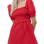 French Connection Eso Rhodes Bright Red Smocked Mini Dress Size 0 Small Photo 0