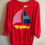 Vintage Red Sailboat Graphic Sweatshirt 80s 90s Nautical Top Women's Size S M Photo 0