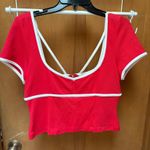 Maeve  by Anthropologie Red Crop Top with White Piping Size Small Photo 0