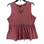 Torrid Babydoll Top Womens 1XL Dusty Rose Textured Jersey Lace Up V Neck Boho Photo 1