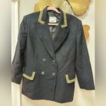 Mundi Mondi Vintage Blazer Black Jacket Cashmere Wool Yellow Trim Double Breast Large Photo 0