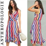 Anthropologie PLENTY BY TRACY REESE Daphne Wrap Dress Striped Maxi Colorful Large Photo 1