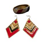 MCM Vintage  Bracelet & Earrings Red Cream & Black Women’s Costume Jewelry Photo 1