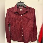 L.L.Bean  woman’s small button down shirt maroon heart motif Photo 0