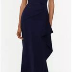 XScape Dress SZ 10 Ruffle Off The Shoulder Gown Evening Wedding Formal Navy NWT Photo 2