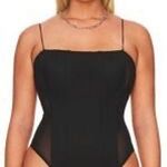 Good American  Mesh Mix Corset Thong Straight Neck Black Bodysuit Plus Size 4XL Photo 0