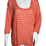 J. Jill Sweater Womens Large Orange‎ White Stripe Linen Blend Lightweight Casual Orange Photo 0