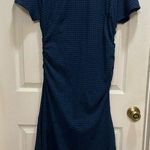 Bimba Y Lola Midi Dress Blue Black Stripe Side Rouching Flounce Bottom Size Med Photo 0