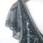 Scala  M Witchy Fairygoth Silver Beaded on Black Evening Top Photo 6