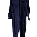 J Crew Women Navy Drapery Oxford Jumpsuit Long Sleeve Elastic Waist SZ 2 Blue Photo 0