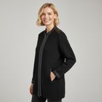 Dana Buchman Women’s Black Merino Wool & Leather Trim Sweater Jacket Size Large Photo 2