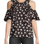 Rebecca Taylor Silk Floral Cold Shoulder Ruffle Blouse Boho Romantic Size 12 Black Photo 0