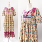 vintage • 80s cotton peasant dress block print floral mumu tent paisley Photo 3
