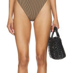 Tularosa  Brown High Waist Bikini Bottom LARGE Ribbed Cheeky Lexi Revolve $88 Photo 0