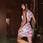 Princess Polly NWT  Savanna Mini Dress Retro Swirly Halter Cut Out Sweater Small Photo 2