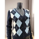 John Galt Argyle Cardigan Sweater Navy Blue Light Blue Preppy Women's Small Photo 1