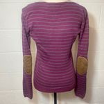 Rubbish  Nordstrom Purple Plum Sweater with Gray Stripes & Brown Elbow Patches Photo 4