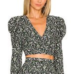MINKPINK REVOLVE Rivera V Neck Ruched Top in Multi NWT Size M Floral Black Photo 0