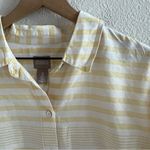  Yellow White Stripe Button Front Collar Shirt Large (Chico's 2) Photo 4