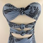 Aerie  Light Blue Black Cheeky High Cut Strapless Triple Knot One Piece Swimsuit Photo 6