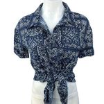 Daisy Street Blue Bandana Scarf Paisley Button Up Short Sleeve Shirt Top Sz 6 Photo 0